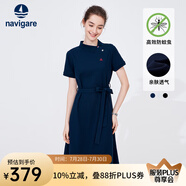 Navigare意大利小帆船短袖連衣裙女士夏季棉質(zhì)斜領(lǐng)裙子時(shí)尚顯瘦半袖a字裙 海軍藍(lán) M 碼