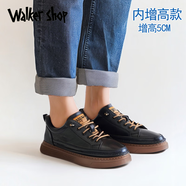 Walker Shop休閑鞋男透氣系帶優(yōu)質(zhì)牛皮商務(wù)板鞋潮流鞋子休閑皮鞋 黑色內(nèi)增高款 40