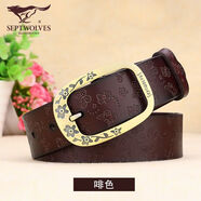 七匹狼女士皮帶真皮簡(jiǎn)約百搭韓國(guó)腰帶女ins風(fēng)裝飾牛仔褲女式夏天 輕奢印花款 95cm