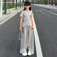 G.DUCKKIDS女童休閑套裝夏季2025新款兒童衣服女孩潮流夏裝女大童運動兩件套 灰色套裝 120 cm