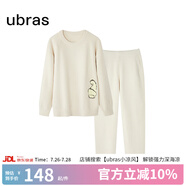 ubras半邊絨家居服情侶加絨加厚睡衣女加厚保暖睡衣套裝 豆乳白色-女款 【條紋褲款】 L
