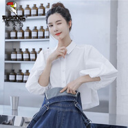 啄木鳥(niǎo)藍色牛仔褲女2025秋裝新款高腰顯瘦韓版洋氣少女背帶褲闊腿連體褲 修身單燈籠袖襯衣修/身 XL