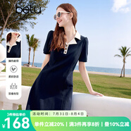 百圖betu女裝2025夏季新款連衣裙撞色翻領(lǐng)顯瘦有型棉感裙子女2504T88 深寶蘭 L