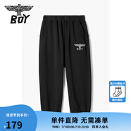 BOY JUNIOR潮牌春季男女兒童裝寬松垮褲舒適帥氣老鷹logo字母印花K15492 黑色 110cm