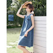 JPN香港潮牌純棉無袖連衣裙女2025夏季新款復古水洗立體花牛仔連衣裙 牛仔藍 2XL