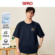 SPAO韓國同款潮牌印花短袖t恤男士夏季涼感休閑防曬體恤SPDX25SD22LD 藏青#SP書包狗 XL