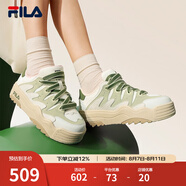 斐樂（FILA）斑斕鞋ROSETTA女鞋板鞋新款面包厚底鞋復(fù)古休閑鞋 灰白/奶油黃綠-ML 37.5