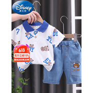 迪士尼（Disney）童裝男童夏季套裝兒童衣服小童短袖短褲兩件兒童節(jié)禮物 官方旗艦白色[小熊款] 80 尺碼7-11月(建議寶寶75-85cm)