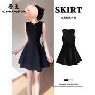 春乏紅色連衣裙夏季新款女裝赫本風無袖miu系小洋裙度假風公主短裙子 【黑色】 短款miu系小洋裙 S