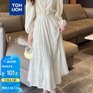 唐獅（TonLion）2024女高腰凈色半身長裙優(yōu)雅氣質(zhì)溫柔韓系時(shí)尚 米白 L 