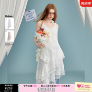 UNIFREE【明星同款】蕾絲吊帶連衣裙不規(guī)則純欲中長款蛋糕裙 白色 XL