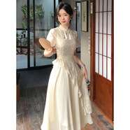 姿偉祺新中式繡花流蘇旗袍連衣裙2025不規(guī)則綁帶氣質(zhì)dress 不對稱繡花新中式連衣裙 XL