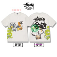 斯圖西（stussy）美式字母圖西短袖重磅印花街頭男女情侶同款復(fù)古寬松上衣T恤 多元素（白色） M  （高版本加包裝）