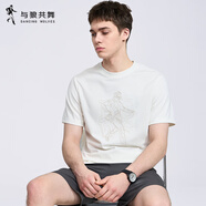 與狼共舞（DANCING WOLVES）【冰爽棉】與狼共舞圓領(lǐng)短袖T恤男2025夏季新款休閑刺繡百搭短T 米白801 S 165/84A