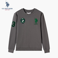U.S. POLO ASSN.衛(wèi)衣男秋季圓領(lǐng)潮流寬松長袖T恤男士休閑上衣男裝 灰色 L
