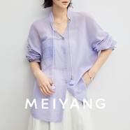 美洋（MEIYANG）佛羅夏日蕾絲衫 文藝浪漫V領(lǐng)系帶蕾絲繡花襯衣 紫色 S