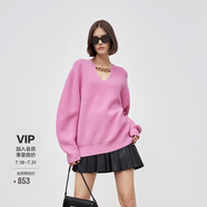 MO&Co.羊毛針織衫紅色毛衣女秋冬寬松鏈條學(xué)院風(fēng)羊毛針織開衫高級感 玫紅色-第2批 S 160