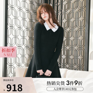 SNIDEL秋冬甜美百搭翻領(lǐng)修身A字針織連衣裙SWNO235057 黑色 均碼 （F）
