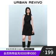 UR2025春季新款女摩登氣質(zhì)褶皺收腰顯瘦無袖連衣裙UYY750030 黑色 L