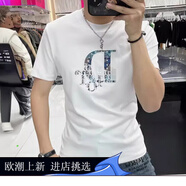 OLOMM歐洲站潮牌短袖T恤男個(gè)性立體字母印花春夏新款修身半袖上衣男 白色 M