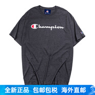 Champion草寫(xiě)logo印花體恤情侶圓領(lǐng)T恤短袖男女打底衫潮 深灰 S
