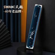 天鵝（SWAN）24孔復(fù)音口琴高級成人初學(xué)者專業(yè)演奏口琴C調(diào)國風(fēng)設(shè)計(jì)（藍(lán)色）