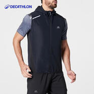 迪卡儂運動服男春季休閑健身夾克戶外跑步無袖外套黑色2XL 2500636