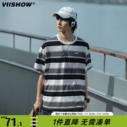 viishowcityboy撞色條紋情侶短t短袖T恤男春夏新款日系寬松t 黑色條紋 M