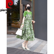 皮爾卡丹（pierre cardin）2025夏季新款花色碎花假兩件連體寬松長裙子洋氣高端高腰連衣裙女 綠色【款】 S 【建議80-95斤】