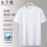 太子龍（TEDELON）220g純棉短袖T恤男士夏季圓領(lǐng)純色寬松簡(jiǎn)約通勤打底衫 白色2XL