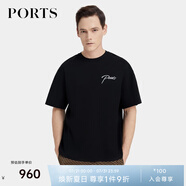 PORTS寶姿男裝夏季時(shí)尚休閑刺繡短袖圓領(lǐng)T恤 黑色 S