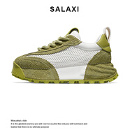 莎萊茜（SALAXI）2025夏季新款前行者時尚小白男鞋透氣情侶休閑鞋厚底增高阿甘鞋女 綠色 40 【男款】