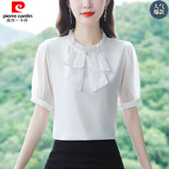 皮爾卡丹（pierre cardin）2025年新款夏季雪紡紗別致漂亮洋氣純色小衫寬松雪紡肚子上衣顯瘦 白色 3XL 建議130-140斤