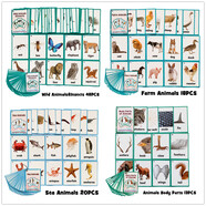 皓昔官方英語(yǔ)閃卡水果兒童單詞記憶26類(lèi)幼兒寶寶認知早教隨身卡片 野生農場(chǎng)海洋動(dòng)物部位98張