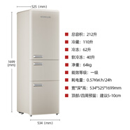 德姆勒（DEMULLER）復古冰箱大容量美式彩色小型家用雙門(mén)冷藏冷凍宿舍靜音節能 212L/升-芝士奶白-三門(mén)三溫