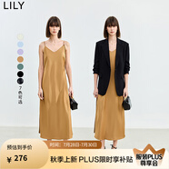 LILY夏新款女裝法式優(yōu)雅浪漫氣質(zhì)可調(diào)節(jié)肩帶長款吊帶連衣裙女 611咖金 S