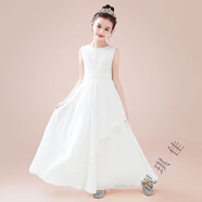 靚琪佳女童高端禮服公主裙3-12歲大女孩鋼琴演出服生日宴會(huì)主持人連衣裙 乳白色 150 146-155厘米 建議75-85斤