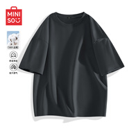 名創(chuàng)優(yōu)品（MINISO）純棉中袖男2025夏季簡約百搭寬松潮多巴胺色系純色短袖T恤男大碼 【100%純棉】深灰(純色) L 175 (名創(chuàng)優(yōu)品 品控嚴格)
