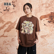 HEA國潮醒獅短袖T恤運(yùn)動休閑百搭透氣純棉T恤男上衣夏裝t恤衫情侶 咖啡色 M