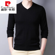 皮爾卡丹（PIERRE CARDIN）春秋男士長(zhǎng)袖薄款羊毛衫中年V領(lǐng)純色休閑針織打底衫毛衣 PRKD-999V【黑色】  M 165建議95-115斤