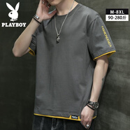 花花公子（PLAYBOY）純棉短袖男士t恤大碼夏季冰絲薄款半袖T上衣服潮流牌情侶透氣打底 02深灰 XL
