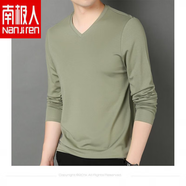 南極人【雷軍同款】冰絲t恤男士衛(wèi)衣春夏款休閑加肥加大純色長(zhǎng)袖薄款防 豆綠V領(lǐng)長(zhǎng)袖 XL 【建議120-135斤】
