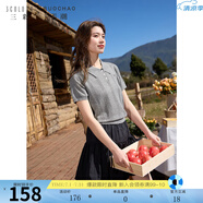 三彩大碼女裝2025春季新款Polo領(lǐng)短袖針織衫蝴蝶結(jié)絞花胖MM 大象灰 S 155/84B