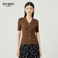 深呼吸DEEP BREATH女裝V領(lǐng)裝飾扣短袖純羊毛針織衫女A301210 焦糖 L (4)