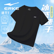 鴻星爾克短袖t恤男夏季透氣冰絲吸汗圓領(lǐng)學生跑步運動套裝訓練健身速干衣 正黑2089【吸濕排汗 冰感透氣】 XL 175/92A
