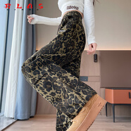 RLAS歐美豹紋工裝牛仔褲女2025秋季流行穿搭彈力松緊腰抽繩束腳休閑褲 豹紋長(cháng)褲 XS 【90斤以下】