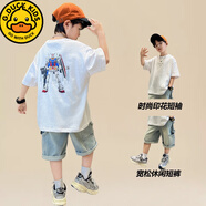 G. DUCKKIDS男童短袖t恤2025新款夏季中大童痞帥男孩純棉體恤兒童夏裝套裝潮T 藍(lán)色【套裝】 130 cm