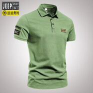 吉普（JEEP）ins美式大牌刺繡翻領(lǐng)polo衫歐貨短袖t恤男日單半袖上衣 012綠色【專(zhuān)柜品質(zhì)】 M _建議【90-115斤】