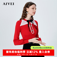 AIVEI欣賀艾薇2023秋法式蕾絲拼接紅色新年針織衫P0160094 紅色 M
