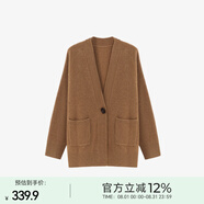 Basic House/百家好灰色V領(lǐng)毛衣開衫顯瘦綿羊毛一?？壑虚L款外套 麥駝色 M 90-120斤